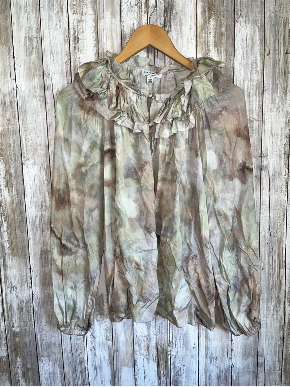 Current Air Watercolor Ruffle Neck Blouse Size Small Boho Top - Picture 1 of 5